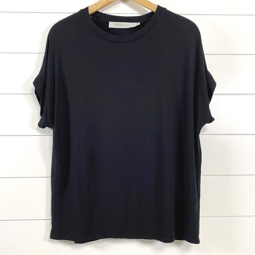 Contemporaine Shirt Womens XS Black Modal Spandex Relaxed Fit Simons Tee Top - Picture 1 of 12